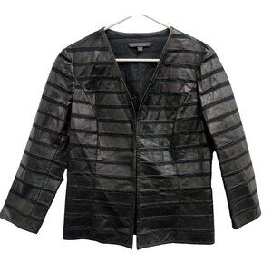 Lafayette 148 New York Jacket Womens Size 8 Black Leather Striped Office Evening